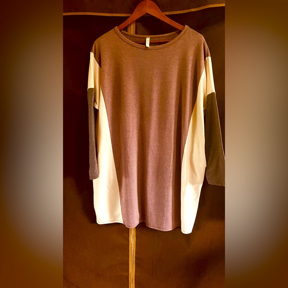 Shirt dress with pockets. Mauve, grey, white large